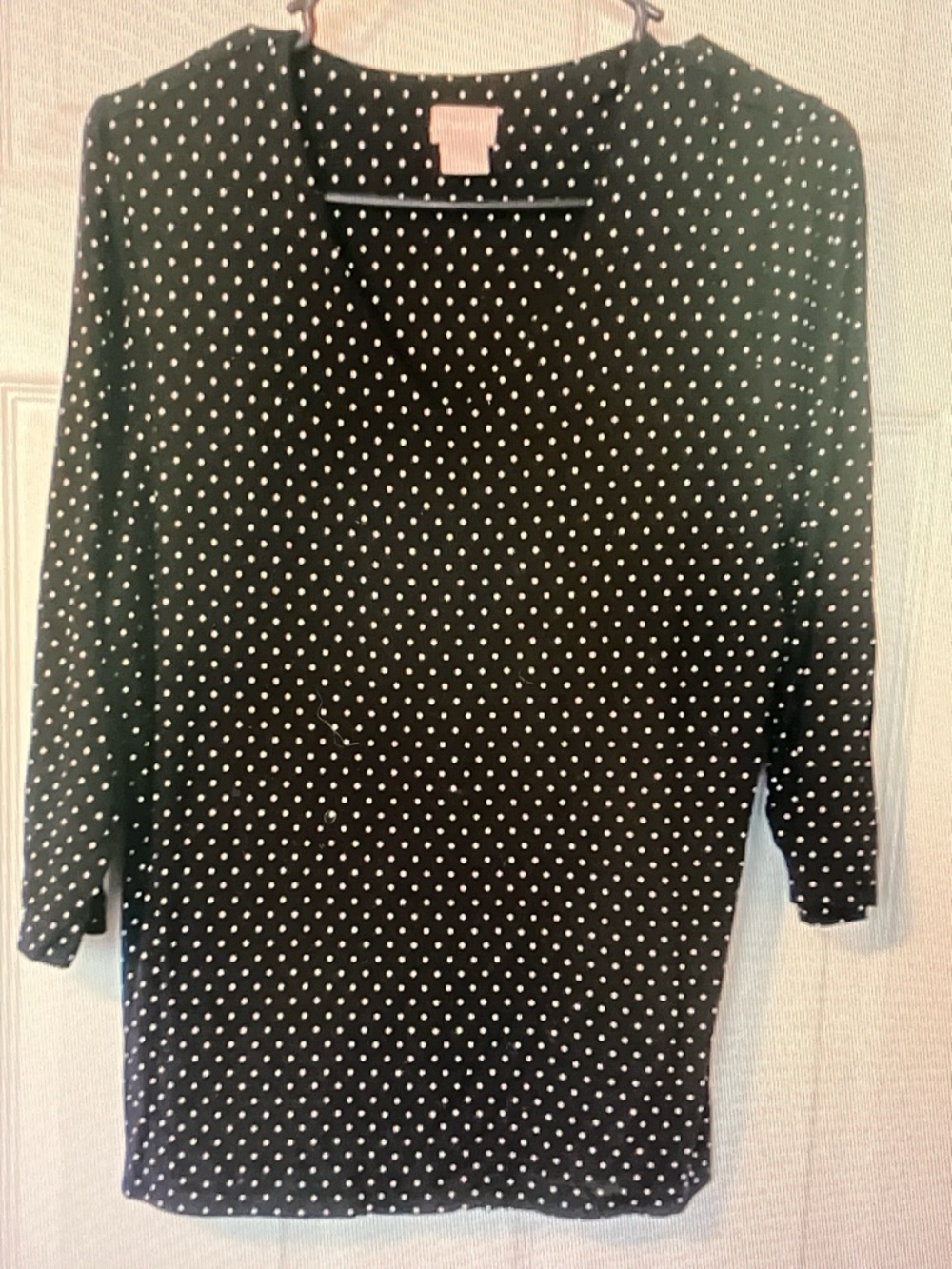 Chico's Black and White Polka Dot Long Sleeve Scoop Neck Top